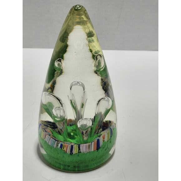 Teardrop Egg Shaped Bubbles Green Multicolor Art Glass Paperweight Stalagmites - Picture 4 of 16